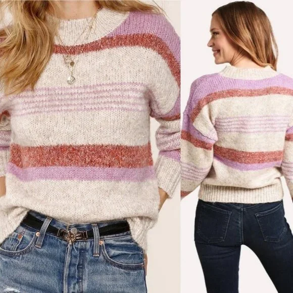 Heartloom Cecily Striped Chunky Knit Sweater Size XS Purple Fuzzy Grandpa Boho‎ - Picture 2 of 9